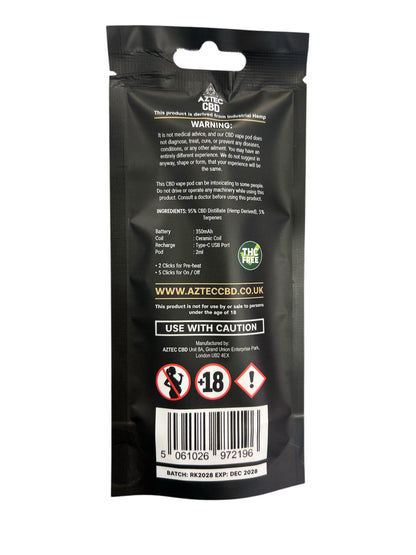 Aztec CBD Premium CBD Pod System 2000mg 2ml | Raspberry Kush |1 Unit + 1 Pod