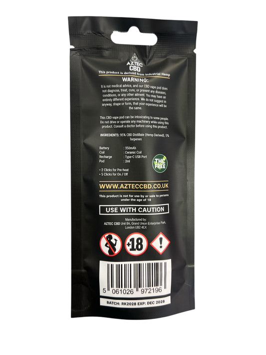 Aztec CBD Premium CBD Pod System 2000mg 2ml | Raspberry Kush |1 Unit + 1 Pod